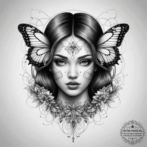 Tattoo sketch butterfly girl tattoo, artistic... - эскиз тату (№1758174729_0, 18.09.2025 05:52) — tattoo-photo.ru
