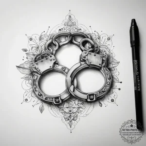 Tattoo sketch handcuffs with keys, ink illust... - эскиз тату (№1758183106_0, 18.09.2025 08:11) — tattoo-photo.ru