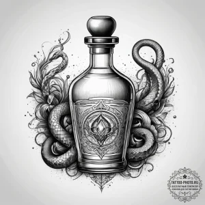 Tattoo sketch magic potion bottle with a snak... - эскиз тату (№1758183309_0, 18.09.2025 08:15) — tattoo-photo.ru