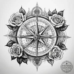 Tattoo sketch compass with a map, artistic ta... - эскиз тату (№1758186910_0, 18.09.2025 09:15) — tattoo-photo.ru