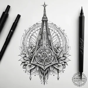 Tattoo sketch spire, concept art for tattoo,... - эскиз тату (№1758188078_0, 18.09.2025 09:34) — tattoo-photo.ru