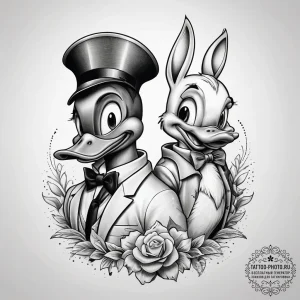 Tattoo sketch daffy duck with porky pig, tatt... - эскиз тату (№1758190241_0, 18.09.2025 10:10) — tattoo-photo.ru