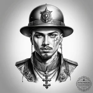 Tattoo sketch soldier with a jewel, tattoo fl... - эскиз тату (№1758193797_0, 18.09.2025 11:09) — tattoo-photo.ru