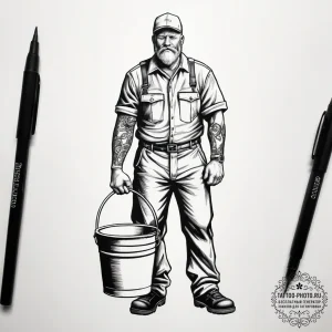 Tattoo sketch janitor a person with a bucket,... - эскиз тату (№1758196340_0, 18.09.2025 11:52) — tattoo-photo.ru