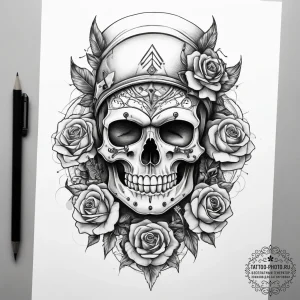Tattoo sketch soldier with a lock, concept ar... - эскиз тату (№1758196727_0, 18.09.2025 11:58) — tattoo-photo.ru