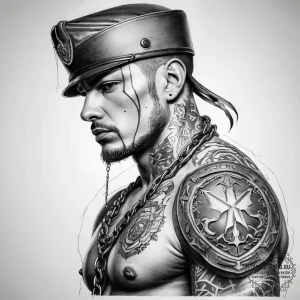Tattoo sketch soldier with a chain - эскиз тату (№1758200528_0, 18.09.2025 13:02) — tattoo-photo.ru
