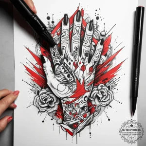 Tattoo sketch hands with a brush, artistic ta... - эскиз тату (№1758203723_0, 18.09.2025 13:55) — tattoo-photo.ru