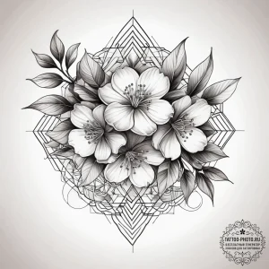 Tattoo sketch cherry blossom branch, ink illu... - эскиз тату (№1758203919_0, 18.09.2025 13:58) — tattoo-photo.ru