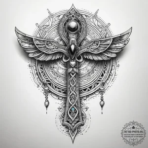 Tattoo sketch ankh with a bird, artistic tatt... - эскиз тату (№1758206249_0, 18.09.2025 14:37) — tattoo-photo.ru