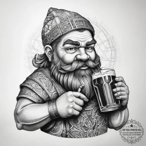 Tattoo sketch dwarf drinking beer, tattoo dra... - эскиз тату (№1758207827_0, 18.09.2025 15:03) — tattoo-photo.ru