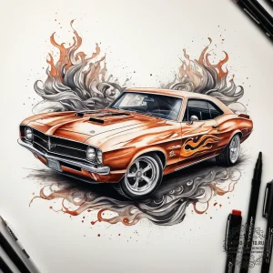 Tattoo sketch muscle car flames, tattoo drawi... - эскиз тату (№1758213805_0, 18.09.2025 16:43) — tattoo-photo.ru