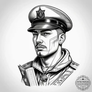 Tattoo sketch soldier with a book, ink illust... - эскиз тату (№1758219692_0, 18.09.2025 18:21) — tattoo-photo.ru