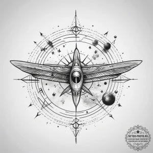 Tattoo sketch cosmic plane - эскиз тату (№1758220282_0, 18.09.2025 18:31) — tattoo-photo.ru