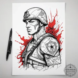 Tattoo sketch soldier with a document, tattoo... - эскиз тату (№1758226012_0, 18.09.2025 20:06) — tattoo-photo.ru