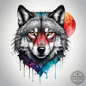 Tattoo sketch волк с луной, ink illustration... - эскиз тату (№1758228047_0, 18.09.2025 20:40) — tattoo-photo.ru