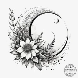 Tattoo sketch celestial plant with a crescent... - эскиз тату (№1758229811_0, 18.09.2025 21:10) — tattoo-photo.ru