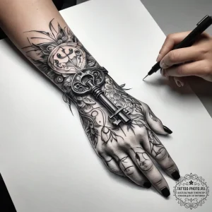 Tattoo sketch hands with a key, artistic tatt... - эскиз тату (№1758238793_0, 18.09.2025 23:39) — tattoo-photo.ru