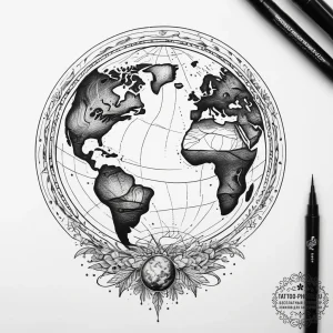 Tattoo sketch cosmic earth, ink illustration... - эскиз тату (№1758239965_0, 18.09.2025 23:59) — tattoo-photo.ru