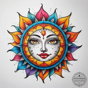 Tattoo sketch sun face, ink illustration for... - эскиз тату (№1758243082_0, 19.09.2025 00:51) — tattoo-photo.ru
