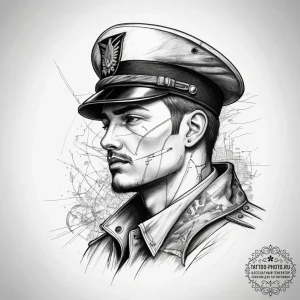 Tattoo sketch soldier with a map, tattoo line... - эскиз тату (№1758244246_0, 19.09.2025 01:10) — tattoo-photo.ru