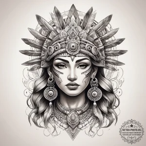 Tattoo sketch aztec goddess, artistic tattoo... - эскиз тату (№1758245993_0, 19.09.2025 01:39) — tattoo-photo.ru