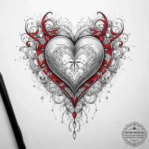 Tattoo sketch узор в виде сердца с надписью,... - эскиз тату (№1758246581_0, 19.09.2025 01:49) — tattoo-photo.ru