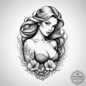 Tattoo sketch mermaid with a shell, concept a... - эскиз тату (№1758250899_0, 19.09.2025 03:01) — tattoo-photo.ru