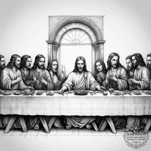 Tattoo sketch last supper scene, ink illustra... - эскиз тату (№1758253055_0, 19.09.2025 03:37) — tattoo-photo.ru
