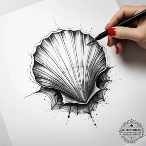 Tattoo sketch shell, ink illustration for tat... - эскиз тату (№1758254818_0, 19.09.2025 04:06) — tattoo-photo.ru