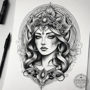 Tattoo sketch spiritual being, ink illustrati... - эскиз тату (№1758256996_0, 19.09.2025 04:43) — tattoo-photo.ru