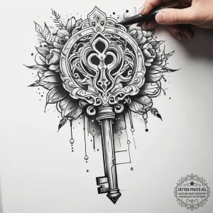 Tattoo sketch hands with a key, concept art f... - эскиз тату (№1758258551_0, 19.09.2025 05:09) — tattoo-photo.ru