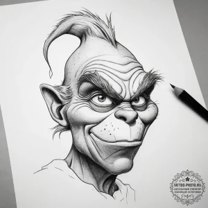 Tattoo sketch the grinch with a horn, artisti... - эскиз тату (№1758263859_0, 19.09.2025 06:37) — tattoo-photo.ru