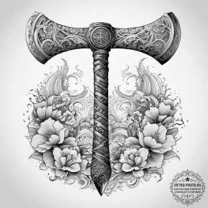 Tattoo sketch viking axe with runes, ink illu... - эскиз тату (№1758265017_0, 19.09.2025 06:56) — tattoo-photo.ru