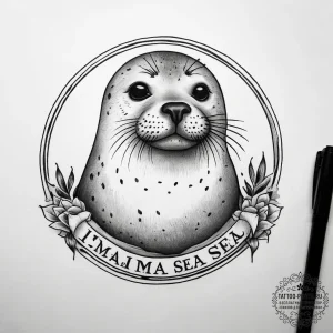 Tattoo sketch puns a seal that says "i'm a se... - эскиз тату (№1758268939_0, 19.09.2025 08:02) — tattoo-photo.ru