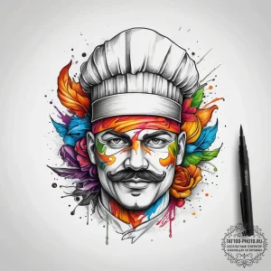 Tattoo sketch cooking chef's hat and knife, a... - эскиз тату (№1758273655_0, 19.09.2025 09:20) — tattoo-photo.ru