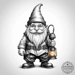 Tattoo sketch gnome with a lantern - эскиз тату (№1758274240_0, 19.09.2025 09:30) — tattoo-photo.ru