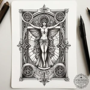 Tattoo sketch tarot card justice, tattoo draw... - эскиз тату (№1758274823_0, 19.09.2025 09:40) — tattoo-photo.ru