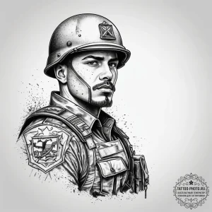 Tattoo sketch soldier with a map, tattoo flas... - эскиз тату (№1758277191_0, 19.09.2025 10:19) — tattoo-photo.ru