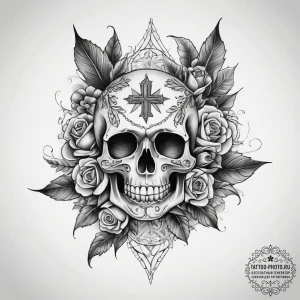 Tattoo sketch holly leaves with berries, conc... - эскиз тату (№1758279524_0, 19.09.2025 10:58) — tattoo-photo.ru