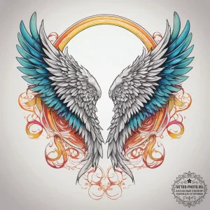 Tattoo sketch angel wings with halo, tattoo d... - эскиз тату (№1758281665_0, 19.09.2025 11:34) — tattoo-photo.ru