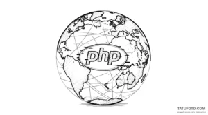 Эскиз тату с земным шаром и логотипом PHP в стиле скетч – 30.10.2026 00-00